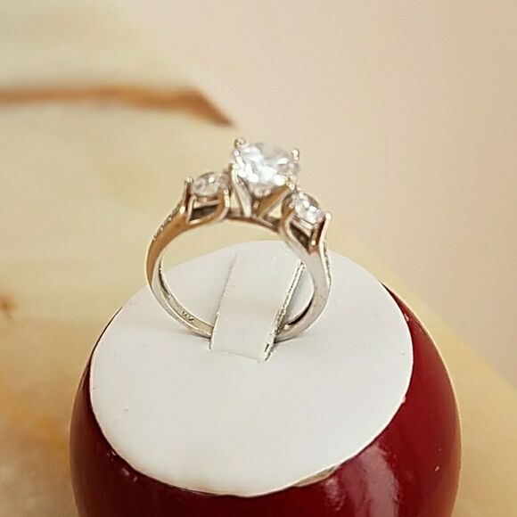 1.25-CT 3 Stone Trellis Cathedral Engagement Ring - Picture 5 of 8